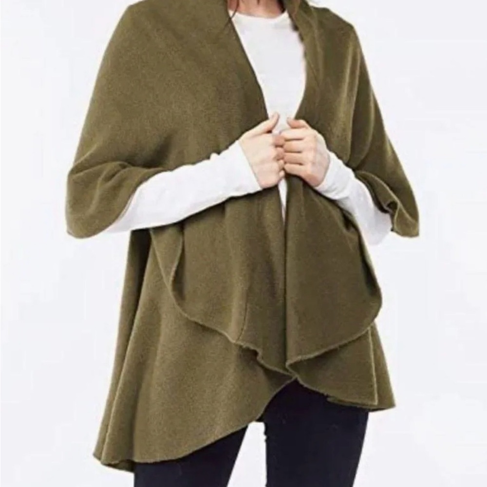 Anthropologie Moth Olive Cascades Waterfall Sleeveless Flowy Sweater Shawl Vest